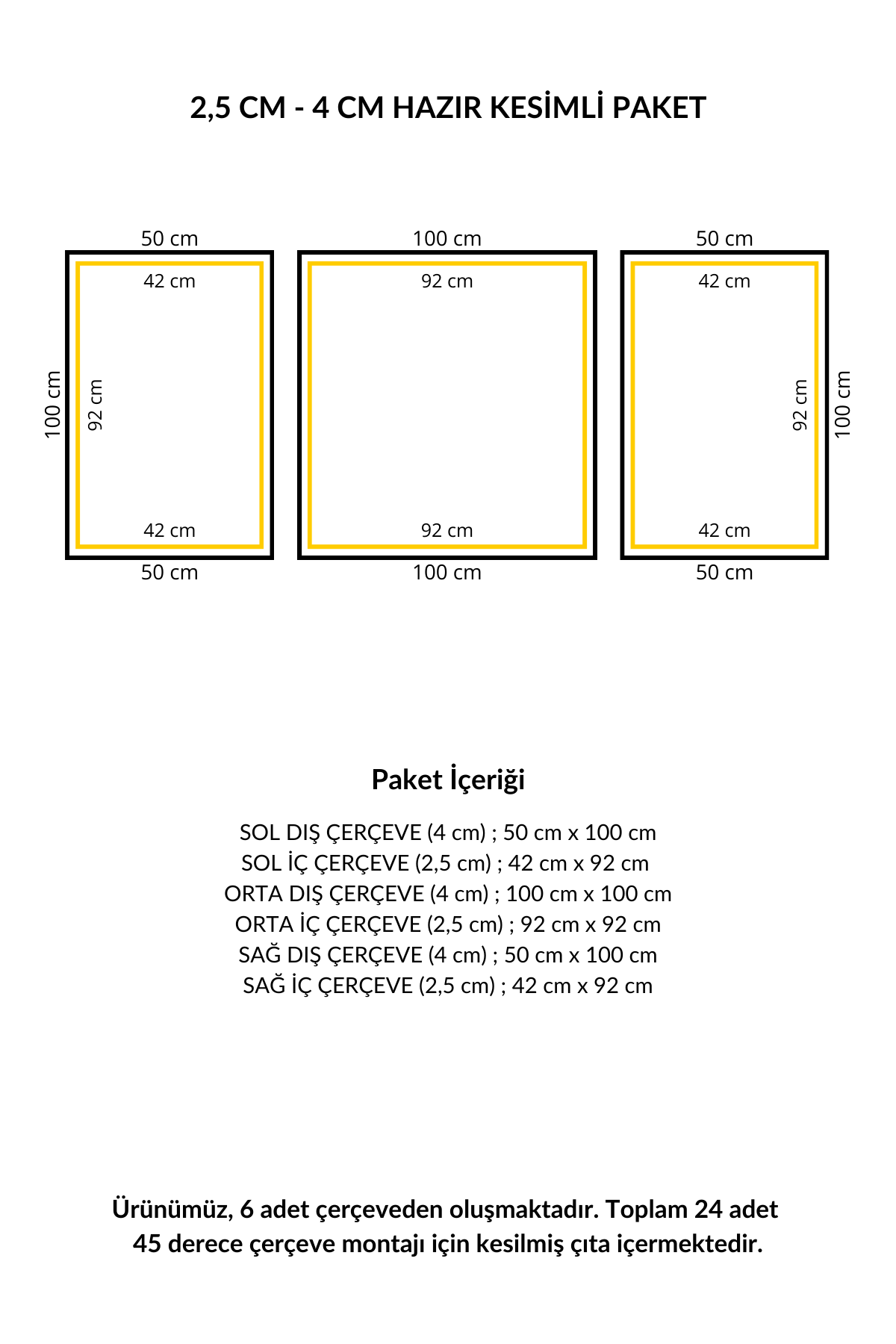 Dekoratif Boyanabilir Duvar Çıtası & GOLD Ayna Pleksi Hazır Kesimli 6 Adet Çerçeve Paketi