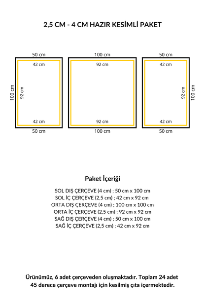 Dekoratif Boyanabilir Duvar Çıtası & GOLD Ayna Pleksi Hazır Kesimli 6 Adet Çerçeve Paketi