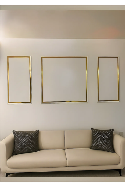 Dekoratif Boyanabilir Duvar Çıtası & GOLD Ayna Pleksi Hazır Kesimli 6 Adet Çerçeve Paketi