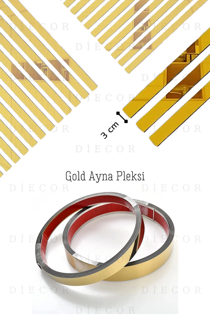 Dekoratif Boyanabilir Duvar Çıtası & GOLD Ayna Pleksi Hazır Kesimli 6 Adet Çerçeve Paketi