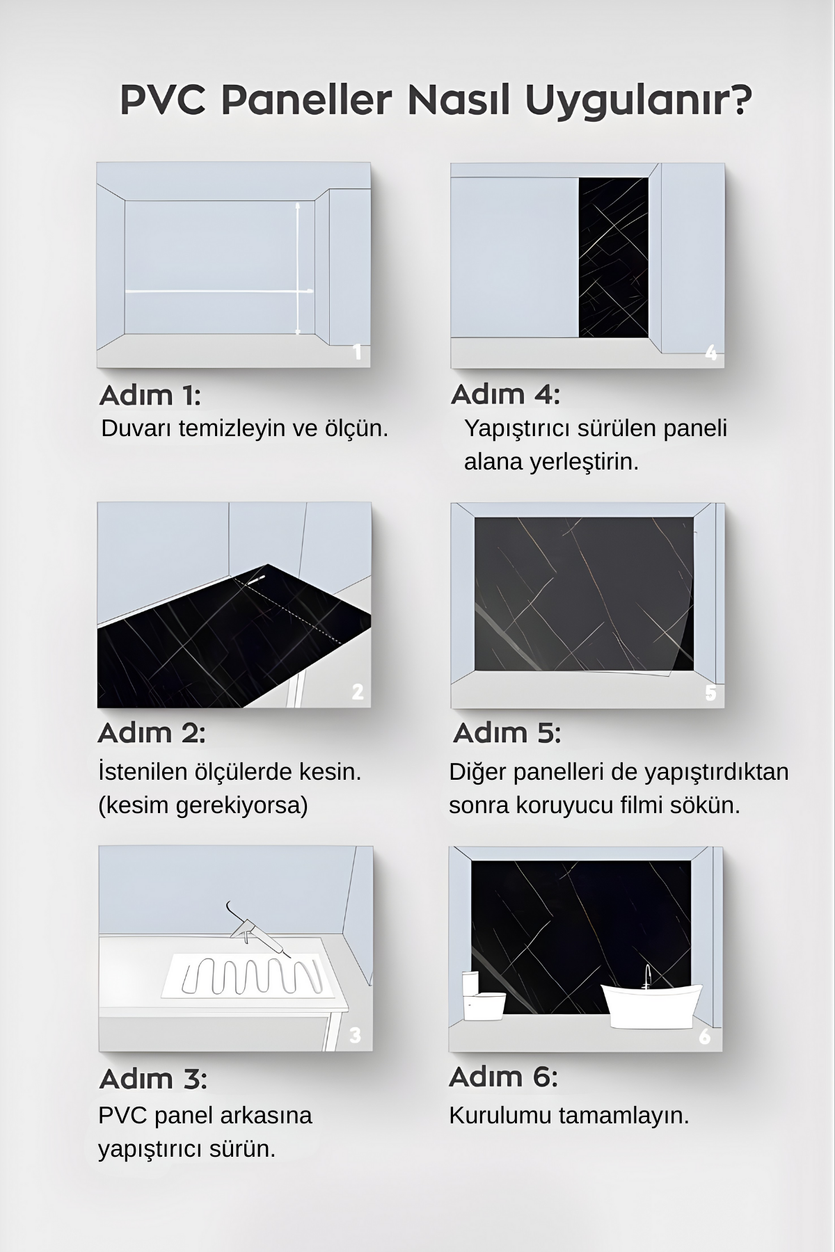 Premium Kalite Mermer Desenli PVC Panel 122x244 Cm Suya Dayanıklı Banyo, Mutfak Ve Zemin Kaplama