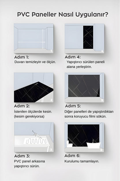 Premium Kalite Mermer Desenli PVC Panel 122x244 Cm Suya Dayanıklı Banyo, Mutfak Ve Zemin Kaplama